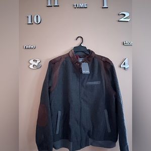 Slate & Stone Gray Wool Jacket with Burgundy Shoulder and Elbow accents in XL